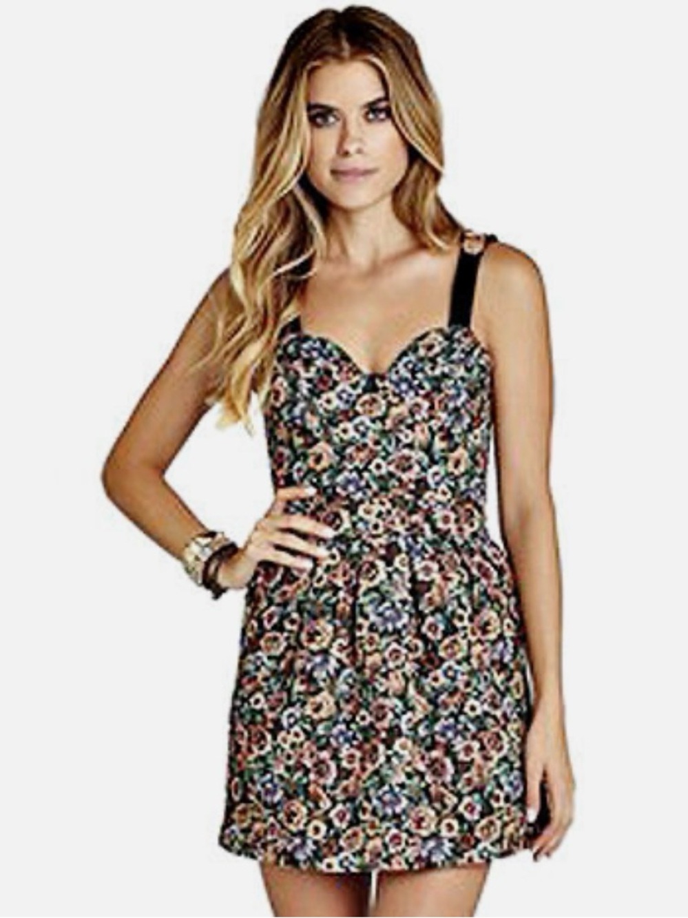 BCBGMaxAzria Floral Brocade Strapless Mini Dress in Mauve, Green, Cream